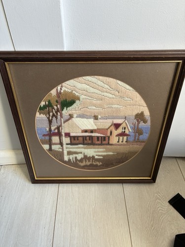 Vintage framed needlepoint - vintage,
