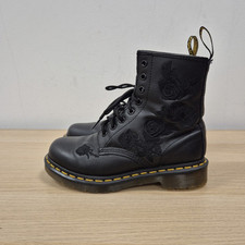 Dr Martens 1460 Vonda Mono Black Leather Floral Rose Print Ankle Boots Uk 4 n