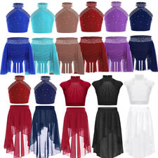UK Kids Girls Lyrical Modern Latin Jazz Dance Outfits Crop Top Vest with Skirts