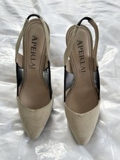 Aperlai Paris Shoes Heels Real black leather snakeskin- Canvas Tan Cream - Lace