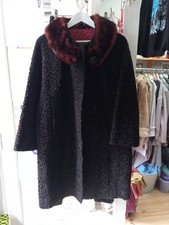 Astra Furs Paris Astrakhan Vintage Coat Fur Collar Size 14-16, 1950s/60s