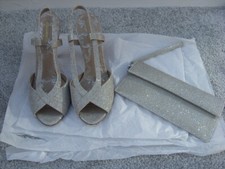 Silver Shoes Size 7 & Matching Slim Clutch Bag - Wedding Accessories