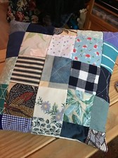 Handmade 16 Inch Button Back Cushion Cover - Patchwork Blues