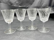 SET 4 VINTAGE CUT CRYSTAL WINE GLASSES DIAMOND PATTERN STEMWARE GOBLETS