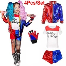 Kids Girl Harley Quinn Suicide Squad Party Halloween Costume Cosplay Outfit Suit