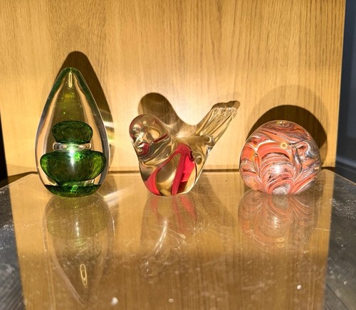 3pc art glass paperweights - 3pc,