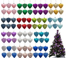 6Pk Heart Baubles Christmas Tree Decorations Glitter & Matte Assorted Xmas
