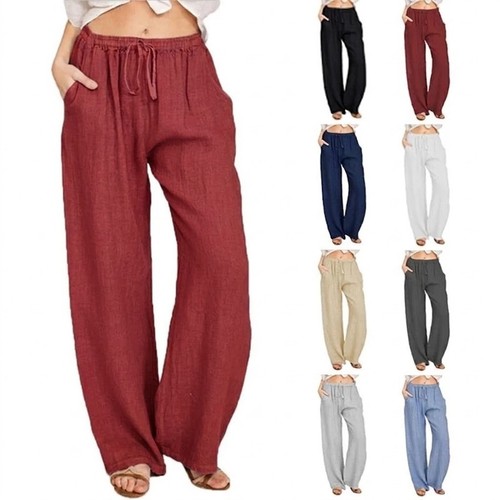 Womens cotton linen wide - linen, leg
