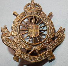 GENUINE SCARCE CITY OF LONDON CYCLISTS BATTALON MILITARY CAP BADGE - 2 LUGS