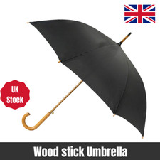 Black Unisex Umbrella For Men and Women Walking Automatic Open Wood Brolly