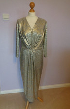 Dress Size 16 By Next Silver & Gold Shimmer Wrap Over Skirt 3/4 Sleeve Zip NWT