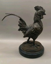 Antique Cold Cast Solid Bronze cockerel - Marble Plinth - Early 20th Century 