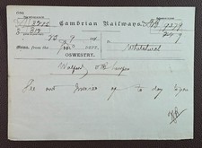 1891 Cambrian Railways Oswestry to Whitchurch Memorandum