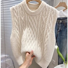 Lady Casual Chunky Knitted Vest Jumper Pullover Sleeveless Sweater Tops Knitwear