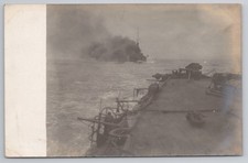 RPPC Unidentified Royal Navy Battleship at Sea, Heavy Smoke, WWI Era View