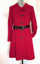 MONSOON RED WOOL KNEE LENGTH COAT 1940s INSPIRED CASHMERE BLEND LINED SIZE 16