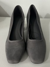 NEW Next Forever Comfort Ladies Grey Suede Cube Heel Court Shoes Size 6