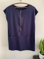 Marimekko Tunic Dress Aalto Navy Zip Short Blue Top Pockets 60s M Medium