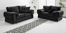 EXCLUSIVE - HIGH BACK PLUSH VELVET VERONA 3 SEATER + 2 SEATER SOFA SET BLACK