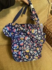 Cath Kidston Satin Bucket Bag Padded Shoulder Strap Decorative Bows Navy Paisley