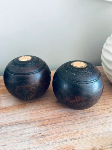 Vintage wood lawn bowls pair - vintage,