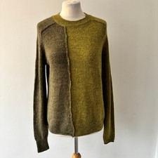 Zara Wool Alpaca Blend Knit Jumper Size M 12 14 Olive Green Colour Block Sweater