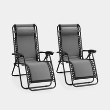 Grey Zero Gravity Recliner Chairs - Pair – Folding Garden Loungers for Outdoors