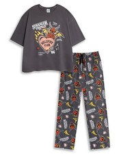 Stranger Things Grey Logo Short Sleeve Long Leg Pyjama Set Womens