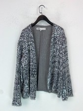 Zara Silver Sequin Embellished Open Cardigan Long Sleeve Party Evening M