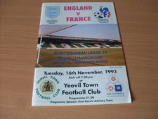 At yeovil-England v France U18 programme dated 16-11-1993.  (S350)