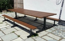Large Rustic Dining Table and Bench Set Wood and Steel 12 Seater Outdoor 