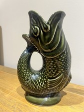 Dartmouth Vintage Pottery Devon Green 18cm Gluggle Jug Fish Pitcher Vase 18cm