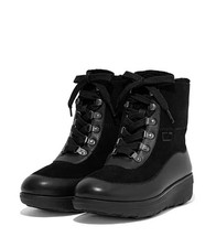 Fitflop Uk Size 7 Mukluk III Ankle Boots All Back Leather/ Suede Lace Up BNWT