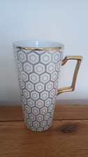 Fox And Ivy Gold And White Tall Latte Mug Cup  Honeycomb Geometric Pattern