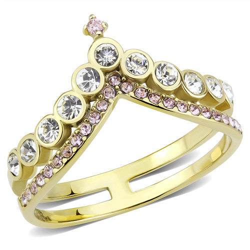 Gold wishbone ring - ladies, pink