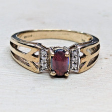 9ct Yellow Gold Ring Ammolite and Diamond Stones Hallmarked Ring Size N 1/2