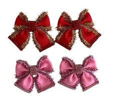 Pair of  Christmas Tinsel & Diamante Ribbon Hair Bows Clips or Bobbles  ??
