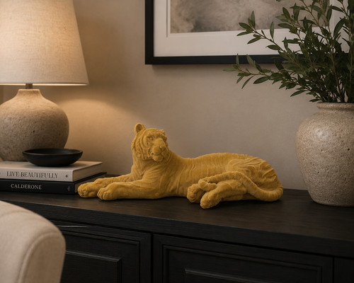 Flocked tiger ornament - flocked,