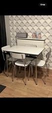 MID CENTURY TAVO EXTENDING TABLE SET FOUR CHAIRS, GREY,WHITE FORMICA CHROME 1950