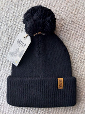 SATILA of Sweden Wool Black 30% WOOL Bobble Beanie Hat Toque Pompom UNISEX