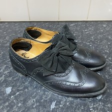 F-Troupe Black Leather Brogue Shoes with Black Velvet Bow Detail - UK 6 EU 39