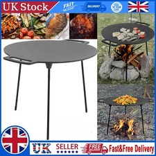 Round Cast Iron Grill Pan with 3 Legs Tripod Grill Plate for Outdoor BBQ Camping