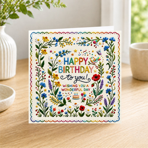 Embroidered effect birthday - embroidered,