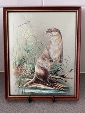 Otter Dragonfly by Audrey North, Wooden Framed Vintage Foil 27x22cm 