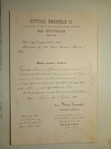 Certificate vittorio emanuele - certificate, "vittorio