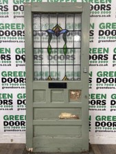 STAINED GLASS FRONT DOOR 1930s ANTIQUE RECLAIMED WOODEN WOOD LEADED TIMBER OLD