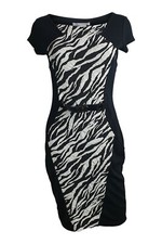 JUS D'ORANGE Black Zebra Print Illusion Body Con Dress (UK 8)