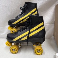 Vintage Brookfield Colt Roller Skates Black Shoe Yellow Stripes Size 7-9