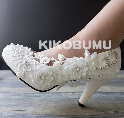 Ivory white wedding shoes - wedding, lace