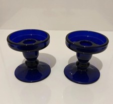 Set Of 2 Beautiful Cobalt Blue Glass Candle Holders Made In France #4 